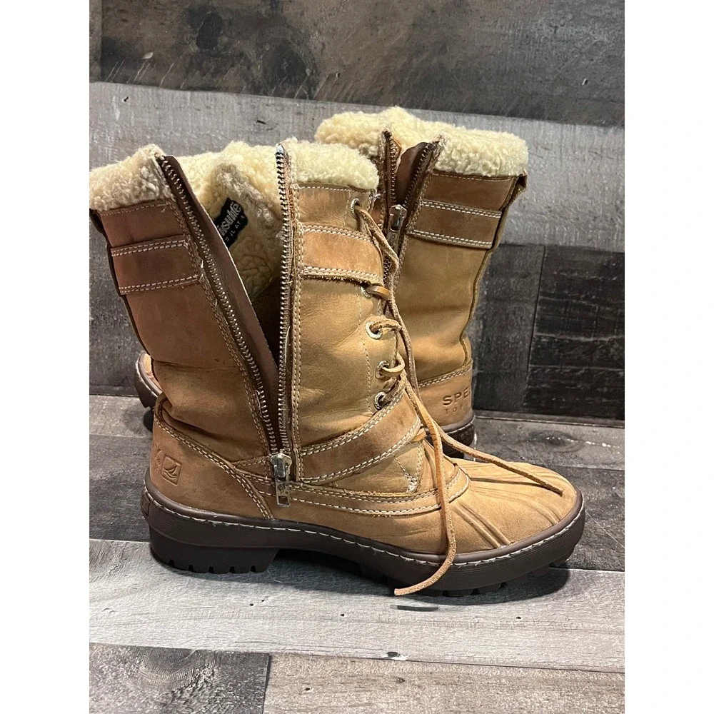 Sperry Top-Sider Tan Leather Thinsulate Shearling Lined Duck Boots Womens 7M